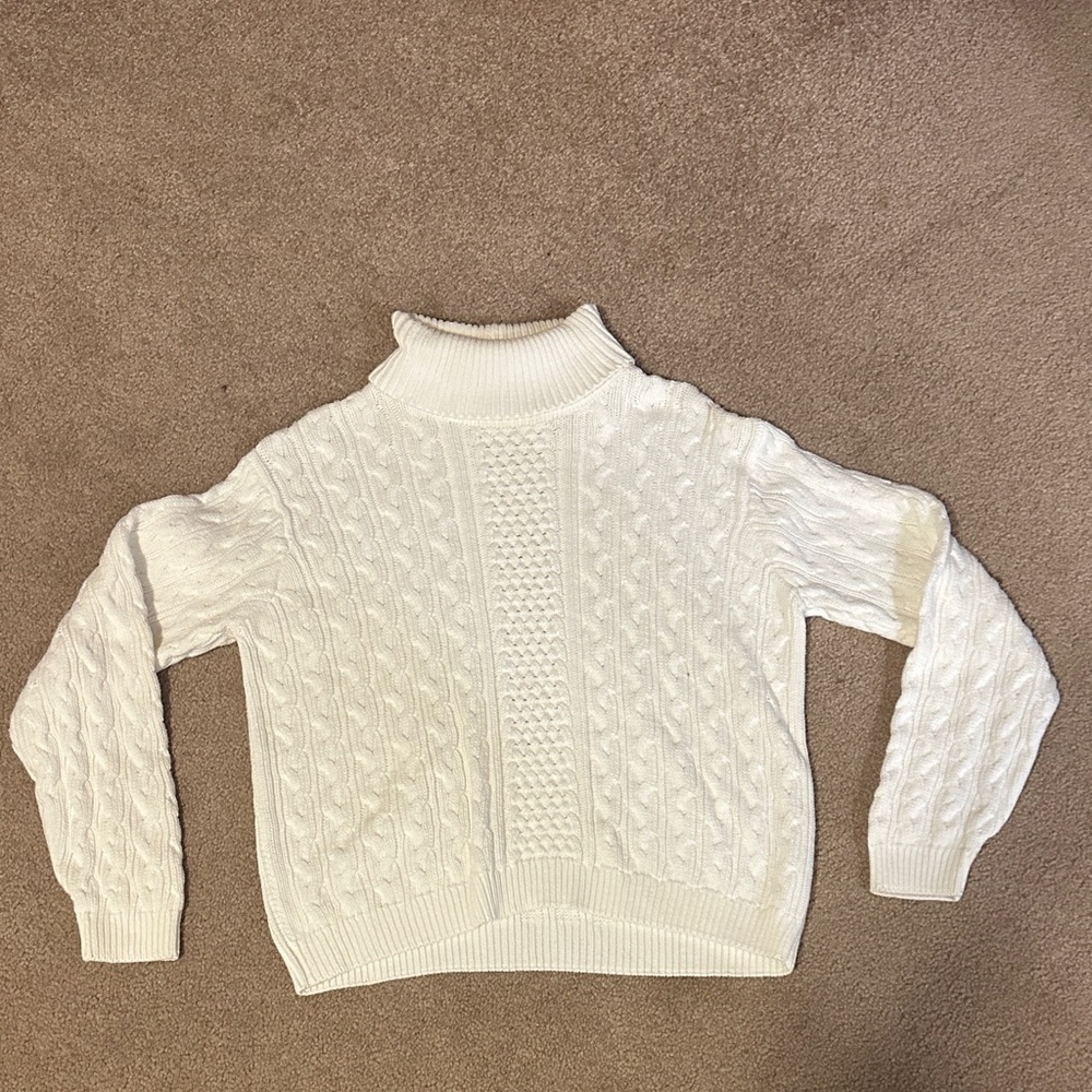 Elegant Cowl Neck Cable Knit Sweater - Cream